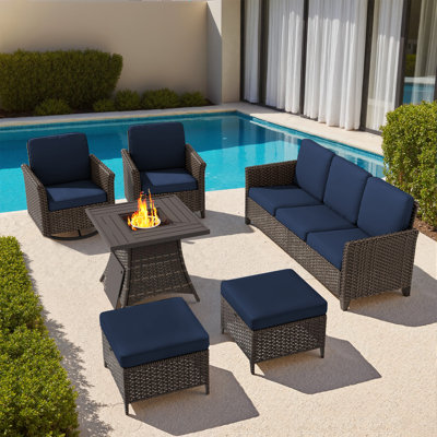 Ensemble de 6 meubles de patio pour l'extérieur avec table de foyer au propane