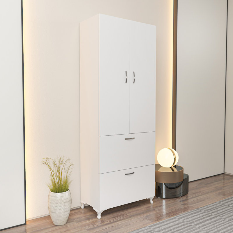 Multi-Purpose Cabinet, White, 23.6 x 64.4 x 12.4 Inches | 100% Melamine Coated Particle Board, Thickness: 0.7 Inches | Numerous Shelves, Wall-Mountable, Modern Design for Home Office & Living Space
