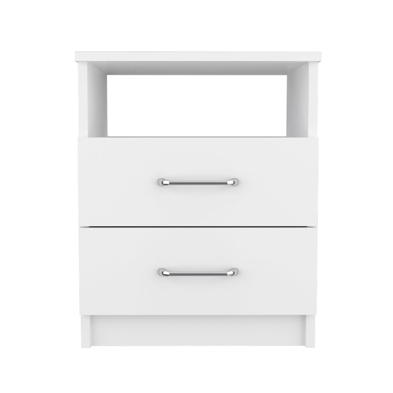 Table de chevet H 20 po, deux tiroirs, tablette ouverte, plateau supérieur, blanc, Blanc