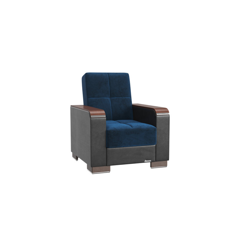 Nadler X Fabric Upholstered Convertible 3-in-1 Sleeper Arm Chair With Storage, Emerald Blue Microfiber/Microsuede