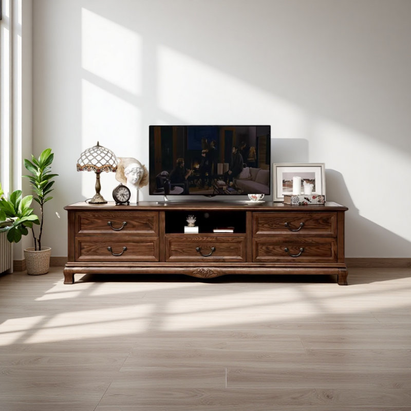 Meuble télé multifonctionnel en bois de peuplier blanc rétro, H 17,71 po x L 78,74 po x l 18,89 po
