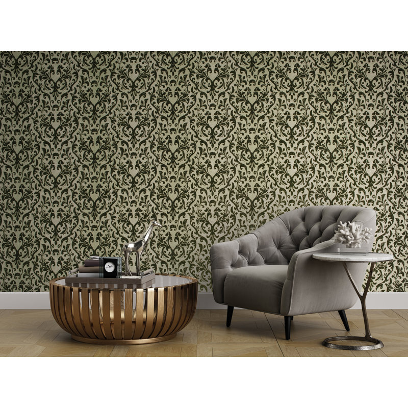 Urban Classics Collection Mayfair Flocked Damask Wallpaper Roll, Green