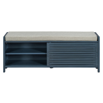 Shoe Bench with Storage and Cushion, Distressed Shutter Storage Bench with Retro Charm for Living Room