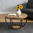 Round Rustic Wood Coffee Table With Black Geometric Metal Frame & Lower Shelf - Industrial Modern Accent Table-1158328453