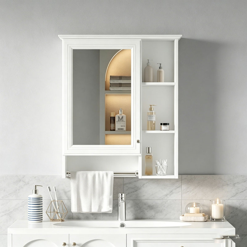 Armoire de salle de bain 3 en 1, armoire à pharmacie murale de 24 pouces avec tablette réglable et barre de tour, miroir haute définition avec rangement pour meuble-lavabo