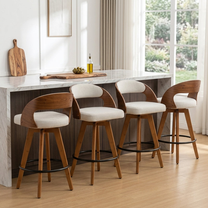 Ensemble de 4 tabourets de comptoir Humphery, Lin beige, Tabouret de comptoir (siège d'une hauteur de 26 p