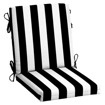 ARDEN Outdoor Midback Chair Cushion, 18 x 16.5, Rain-Proof, Fade Resistant Black Cabana Stripe