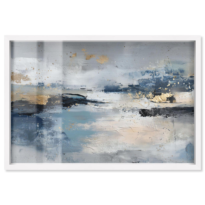 Art mural abstrait abstrait "Shadowbox" par Art Remedy, cadre blanc, 45 x 30, Cadre blanc, H 31 po x l 46 po