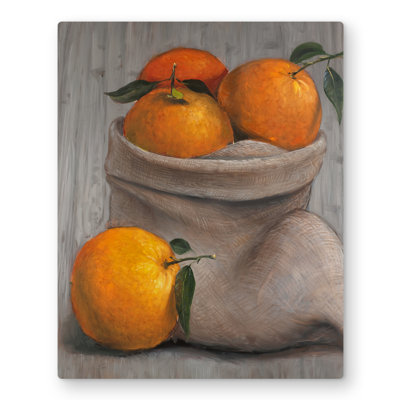 Bag of Oranges - Gray Still Life Metal Print for Home Decor