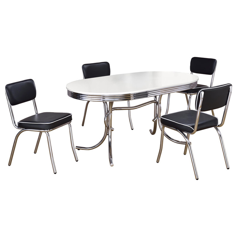 Ensemble de table de salle à manger 5 pièces blanc et noir, Noir