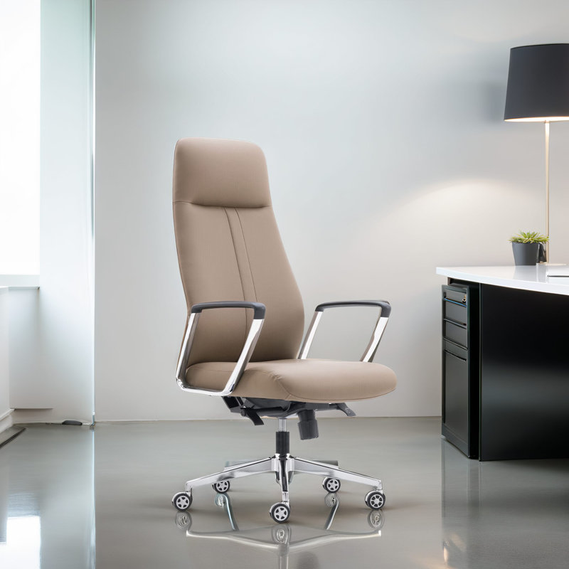 Chaise de bureau élégante en similicuir rembourré avec finitions chromées