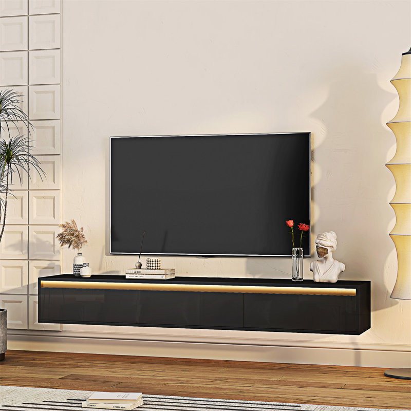 Meuble télé flottant, 11.02"H x 64.96"L x 11.81"W, Noir