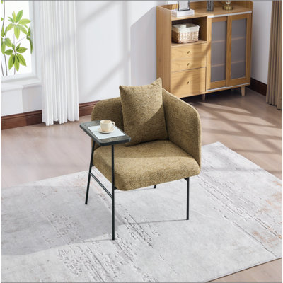 Fauteuil de loisir, fauteuil de détente avec petite table et coussin de dossier, chaises rembourrées modernes avec pieds en métal et poches latérales, canapé simple pour le salon / la chambre / le jardin