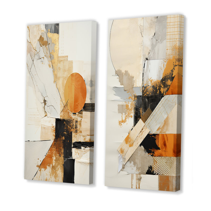 «Yellow Radiant Sunset Dream I», ensemble de 2 reproductions de toiles abstraites sur toile, Toile tendue, H 28 po x l 25 po