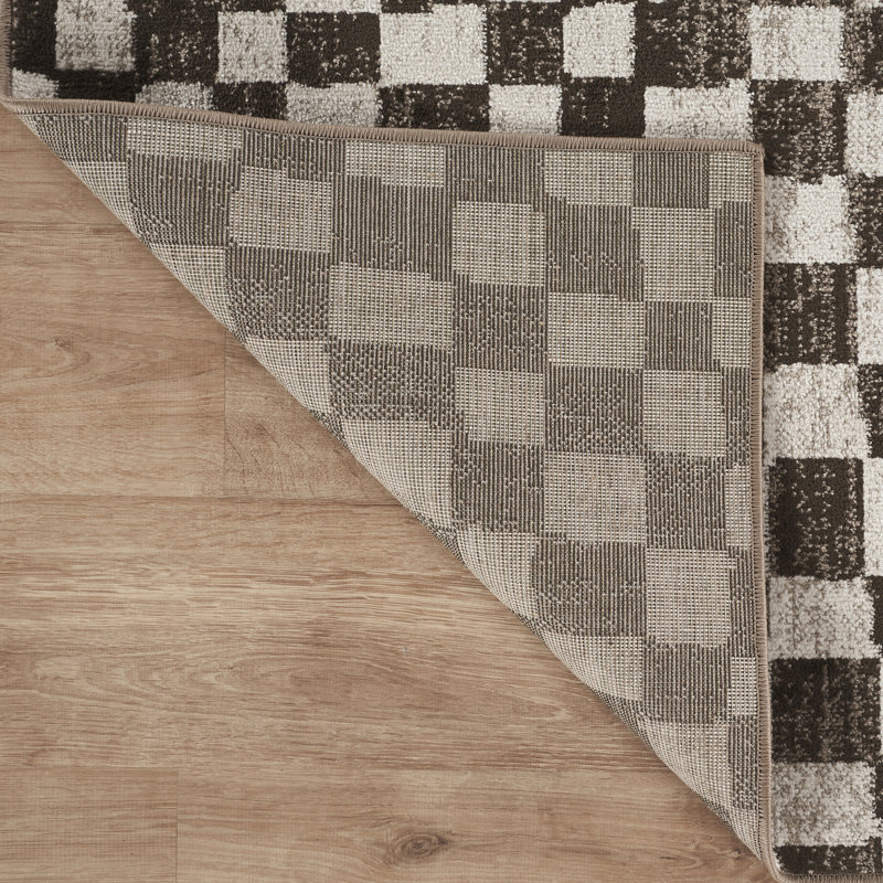 Tapis brun et crème à carreaux lavables Abani Rugs Tinina Collection VEN100A, 6 pi x 9 pi