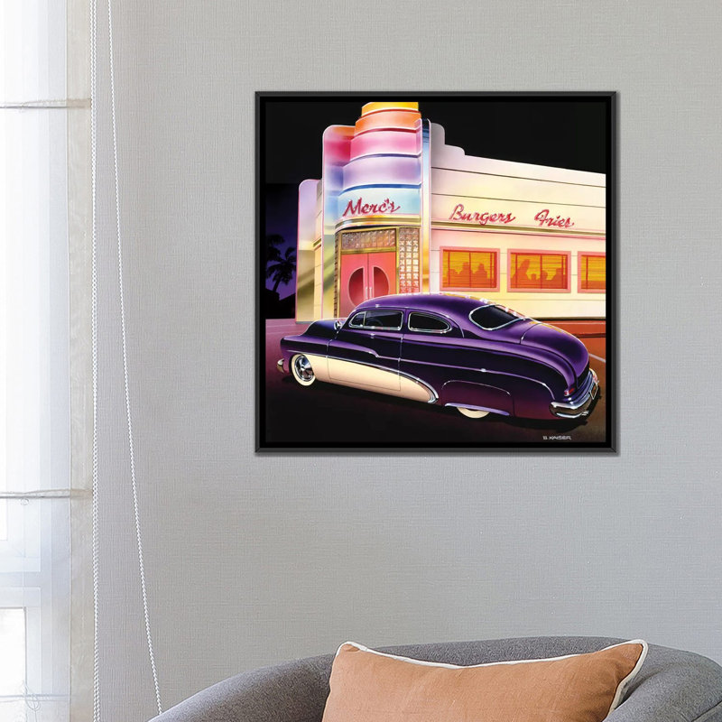 «Merc's Burgers», affiche vintage sur toile, H 18 po x l 18 po x P 1,5 po, Cadre noir