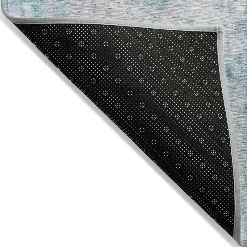 Teal and Gray Abstract Washable Synthetic Rug, 2'6" x 3'10"