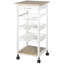 Chariot de cuisine mobile, îlot de cuisine roulant avec rangement, chariot utilitaire à cadre en bois massif avec paniers à fruits en métal, plateaux et tiroir
