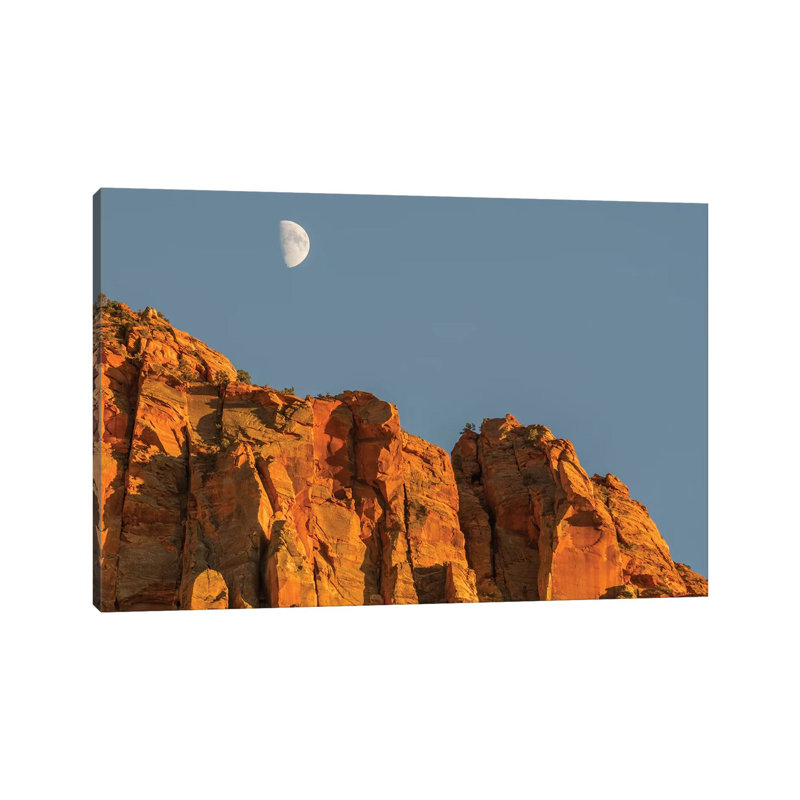 Utah, Zion National Park, Moon over The Watchman 1 Piece Wrapped Canvas Painting, 30.48cm H x 45.72cm W