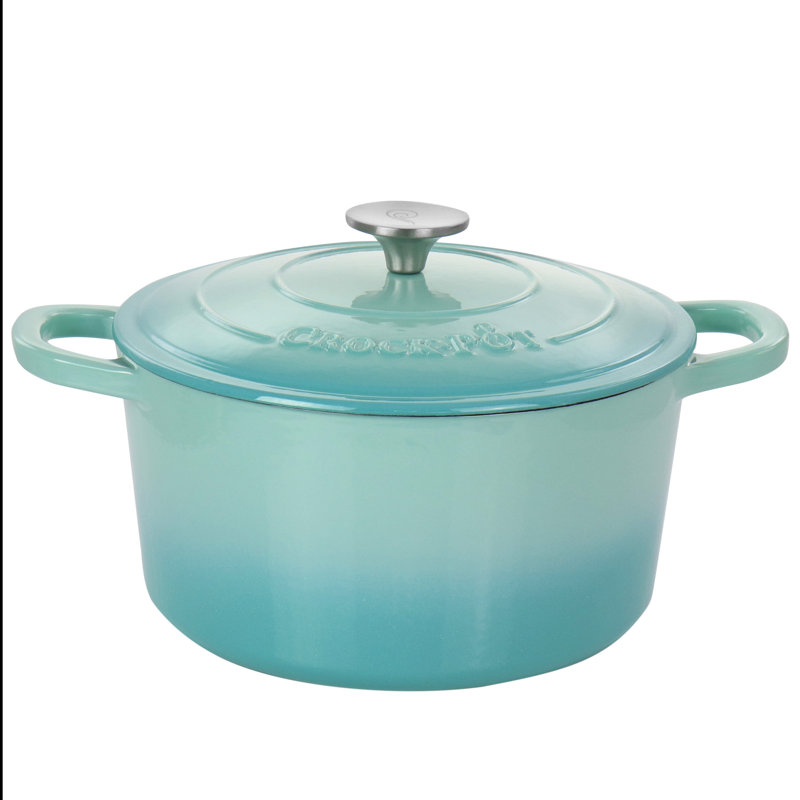 Aqua Blue 5 Quart Enameled Cast Iron Dutch Oven with Stainless Steel Knob