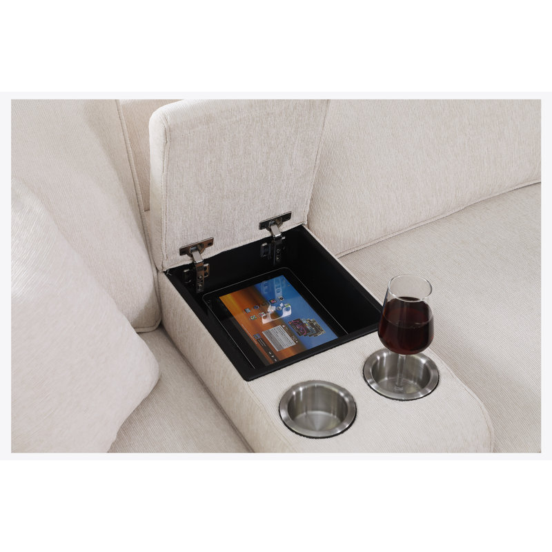 Canapé modulaire avec repose-pieds Reedsport, Chenille beige