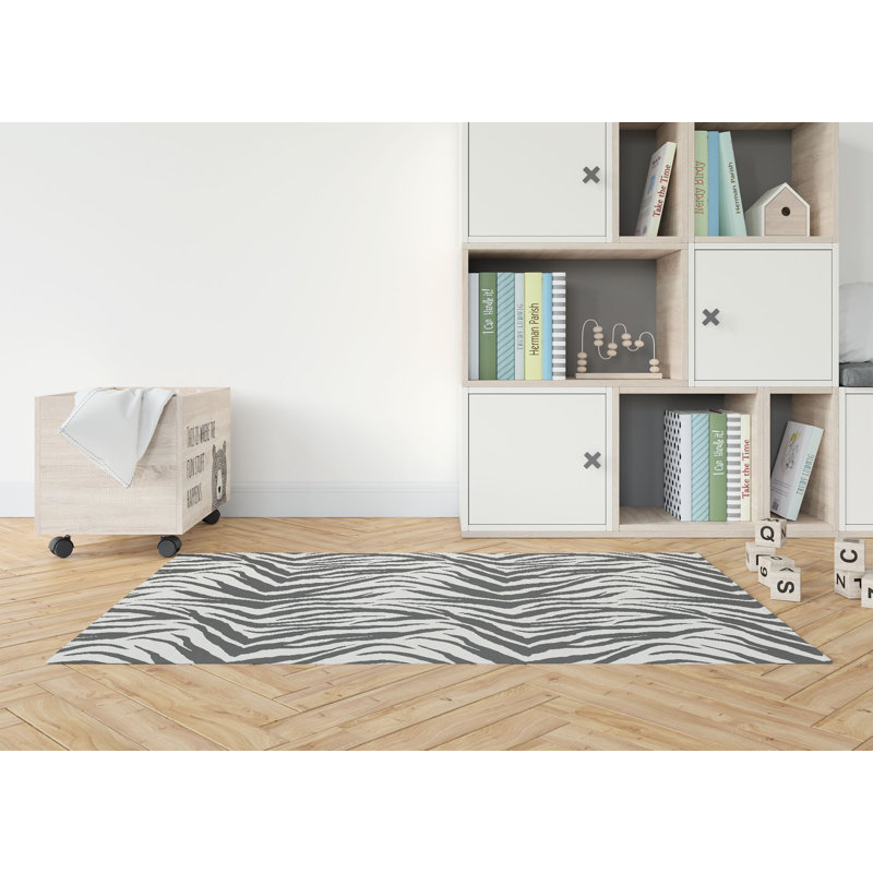 Zebra Patch Kids Play Mat, Rectangle 3' x 5', Ivory/Charcoal
