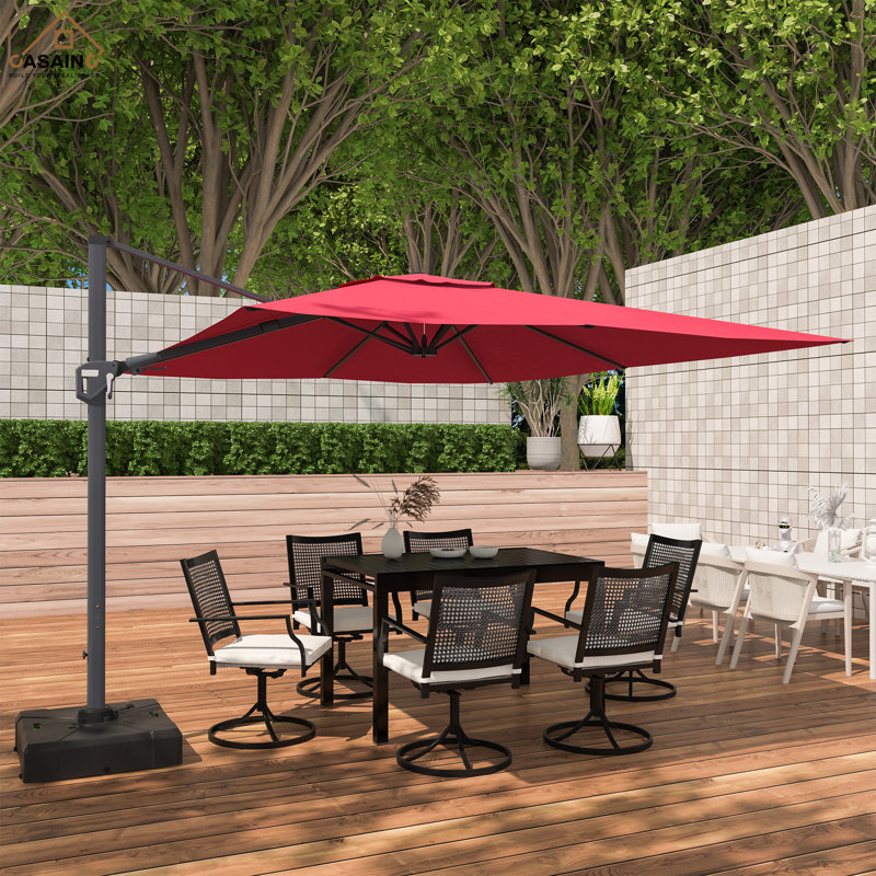 Parasol d'extérieur carré en porte-à-faux de 130 po Chasteline, Rouge