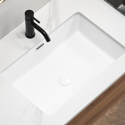 24" X 16" Undermount White Ceramic Kitchen Sink, Single Bowl, Heat & Scratch , Glazed Finish For Bathroom Design Long Wide Deep Stain Easy To Clean
