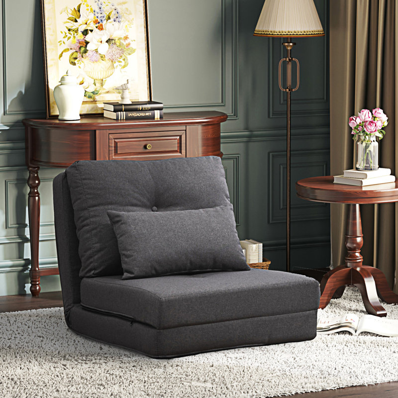 2-In-1 Floor Lazy Sofa With 5 Position Adjustable Backrest, Dark Gray 
