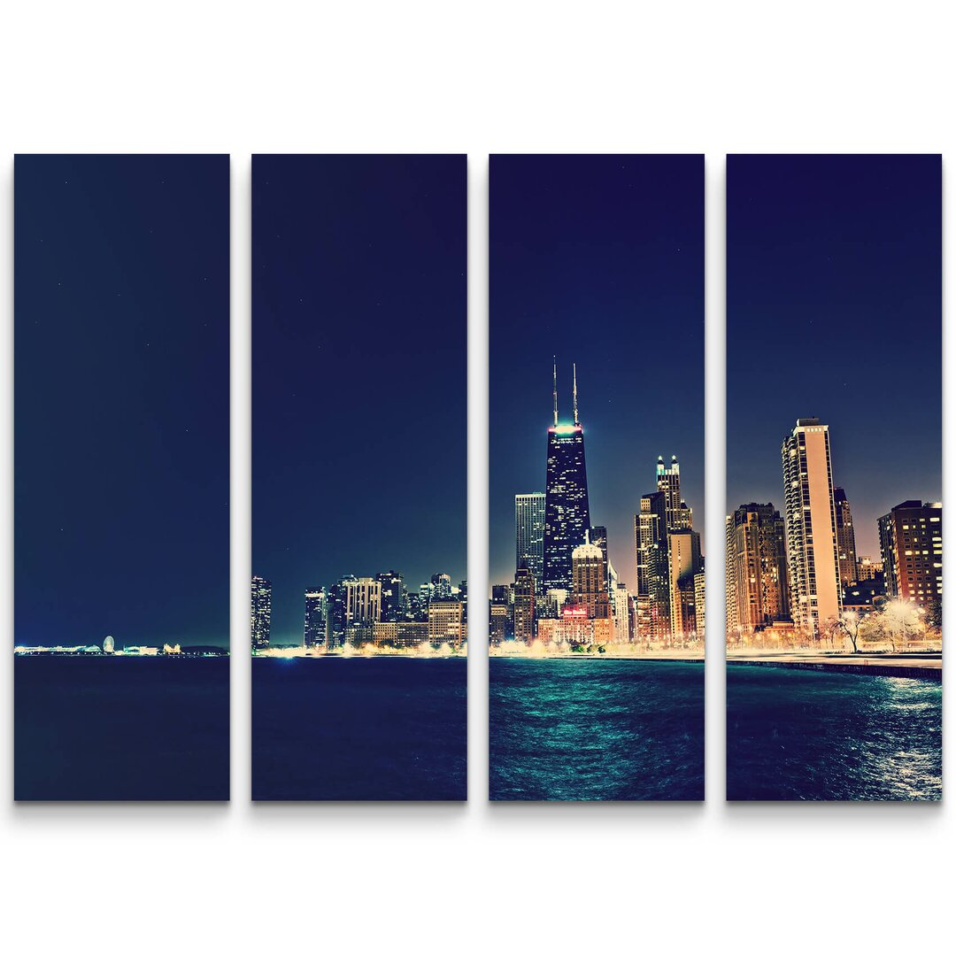 4-tlg. Leinwandbilder-Set Skyline Chicago