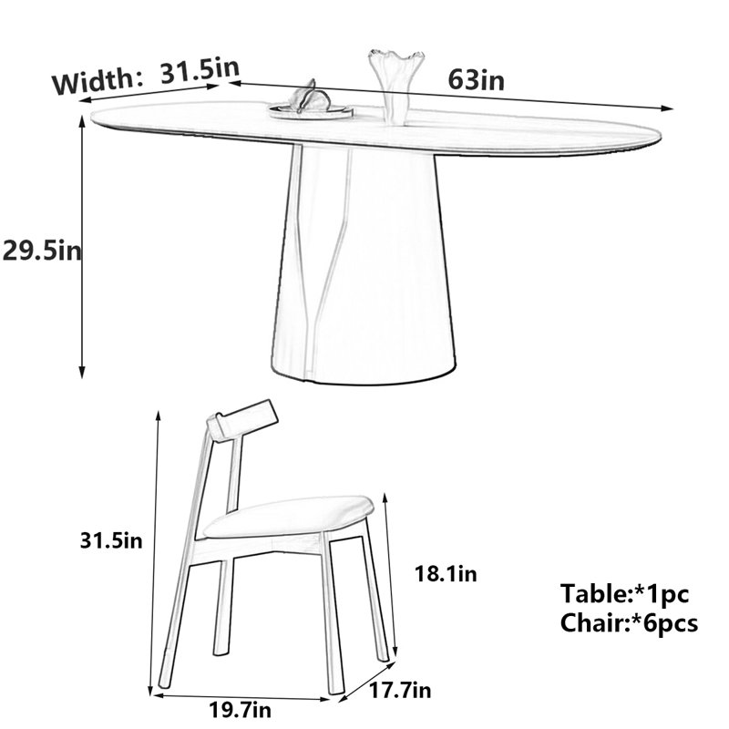 Table de salle à manger Modern Italian RockSlab, 7, H 29,5 po x L 63 po x l 31,5 po