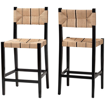 Ensemble de tabourets de bar 2 pièces avec siège en métier à tisser et cadre en bois Bohemian