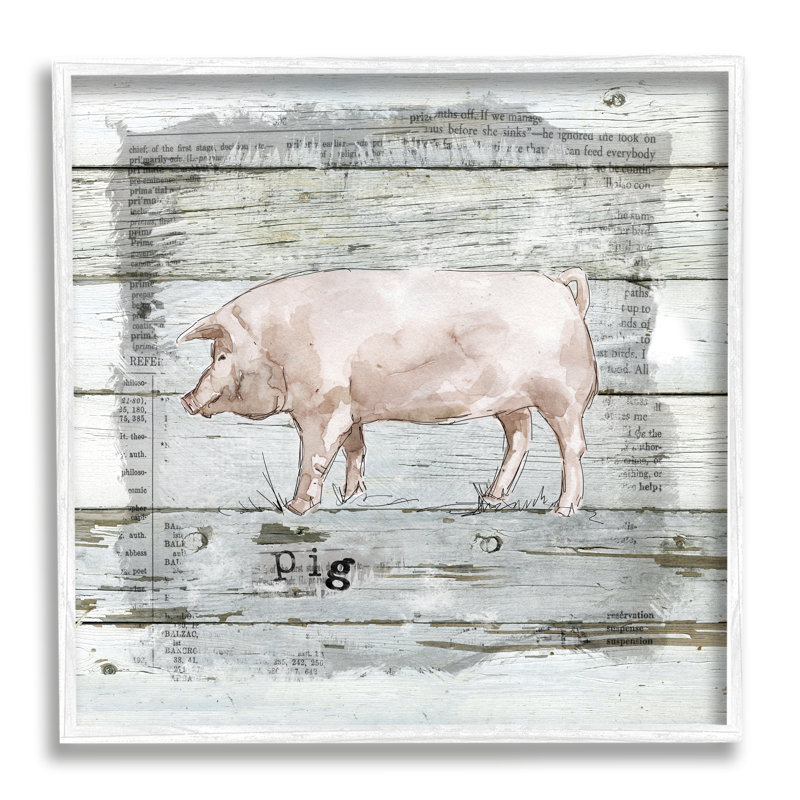 «Country Pink Pig over Book» par Carol Robinson, peinture sur toile, H 12 po x l 12 po x P 1,5 po