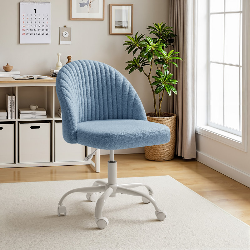 Task Chair  Velvet Make Up Chair Office Chair With Wheels, Dark Blue, Dark Blue