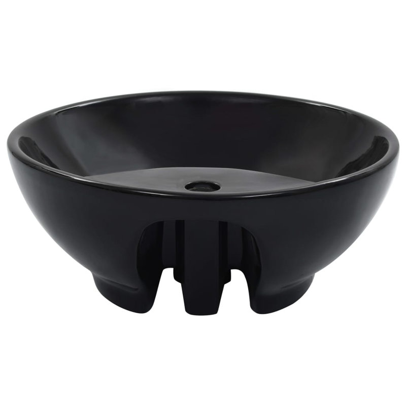 Belfry Bathroom Phoibos 465mm L x 465mm W Ceramic Circular Sink with Overflow, Black