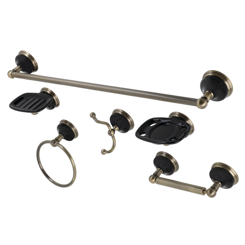 Water Onyx 6 Piece Bathroom Hardware Set, Antique Brass