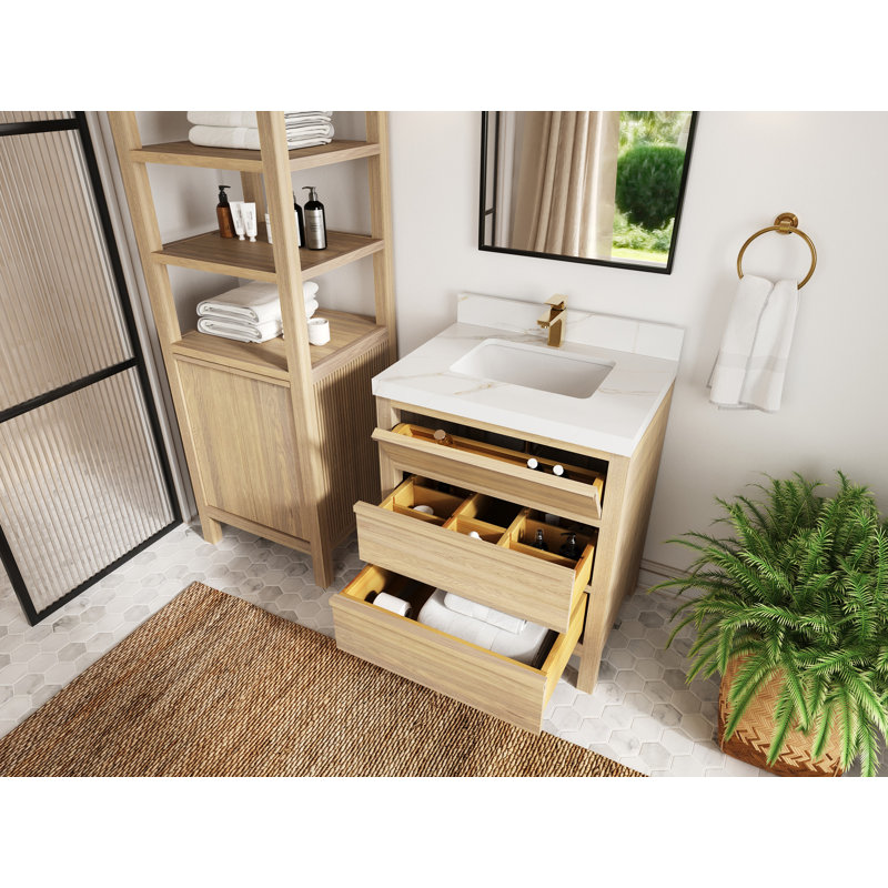 Chêne Elizabeth 30 po X P 22 po Meuble-lavabo simple en D, Blanc