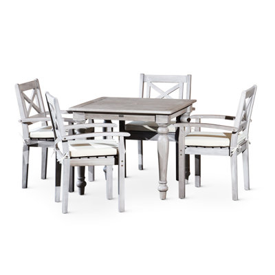 Élégante table carrée en bois massif gris argenté pour la détente en plein air et le divertissement avec glacis, pièce fonctionnelle