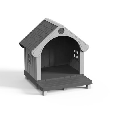 37.74"H Waterproof Resin Dog House With Covered Porch(Black)