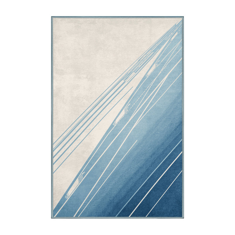 Machine Washable Aguilar Marathon Running Minimalist Rug in Beige – SkyBlue Binding, 7x9