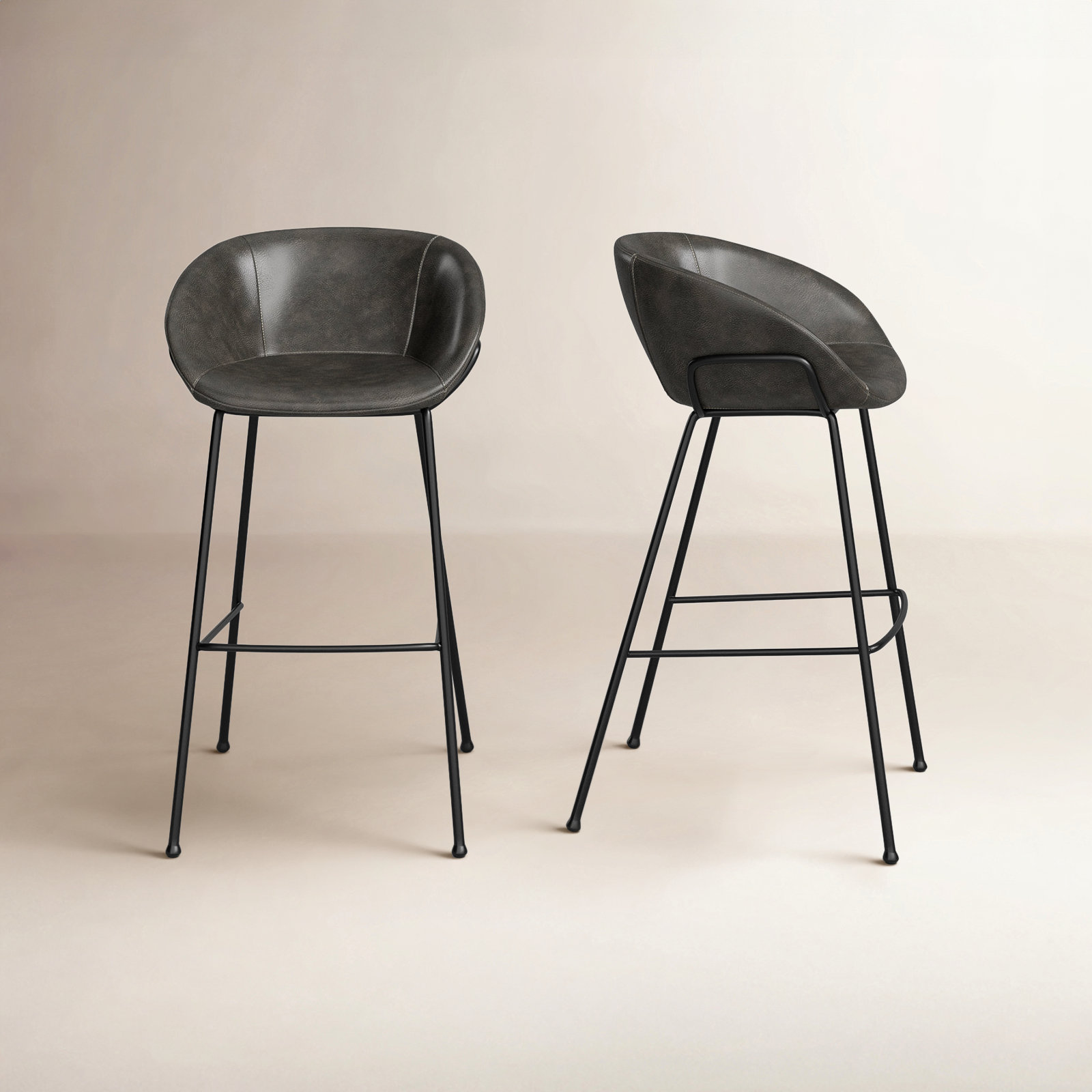 Ardea 30" Bar Stool, Bar Stool (29.93" Seat Height), Vintage Dark Gray Faux Leather