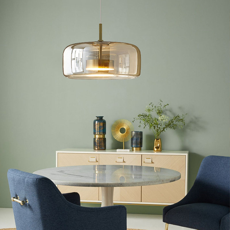 Luminaire suspendu moderne en verre ambré à DEL, 6" H x 13" W x 13" D