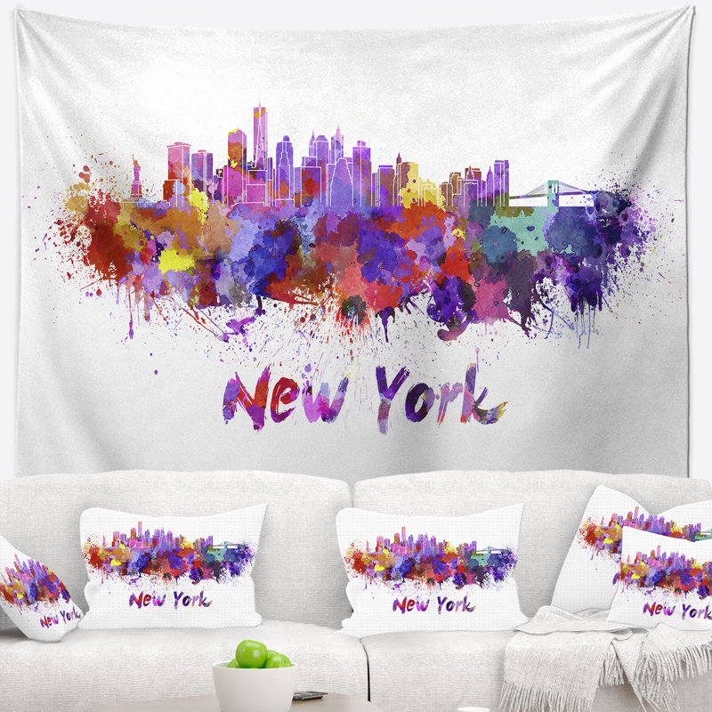 New york skyline tapisserie Cityscape, H 32 po x l 39 po