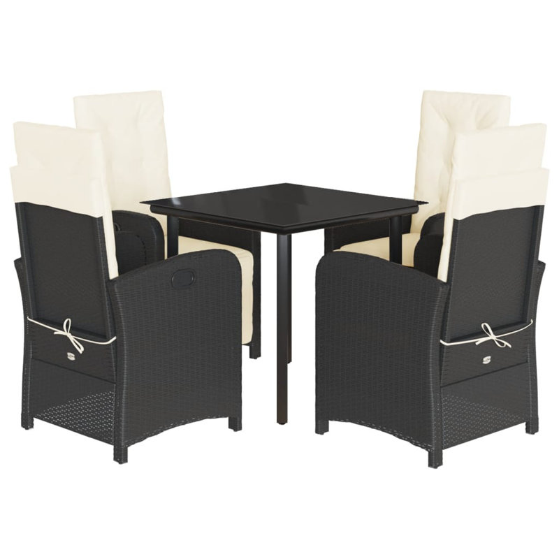 Ensemble de table de salle à manger de jardin en rotin PE noir 31,5 x 31,5