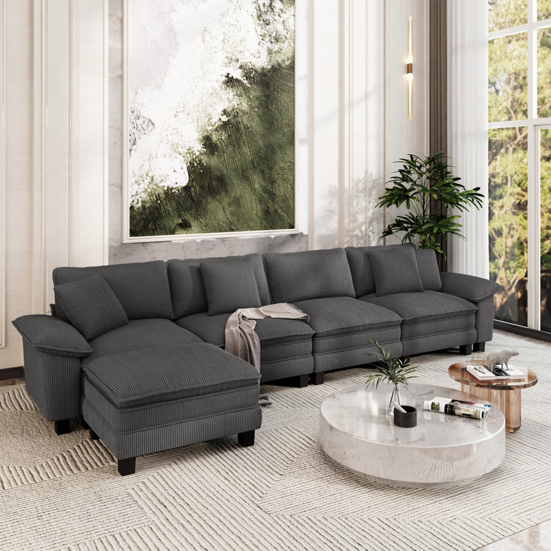 Canapé modulaire de 158 po, canapé en L surdimensionné avec repose-pieds et siège profond à 5 places avec coussin décoratif