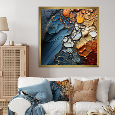 Blue And Orange Fluid Movements Framed On Canvas Print