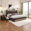 Cadre de lit double de luxe avec lumières DEL, tête de lit tapissier à oreilles, station de charge et tiroirs de rangement - lit plateforme moderne, aucun sommier nécessaire, noir-1669324283-1669221721