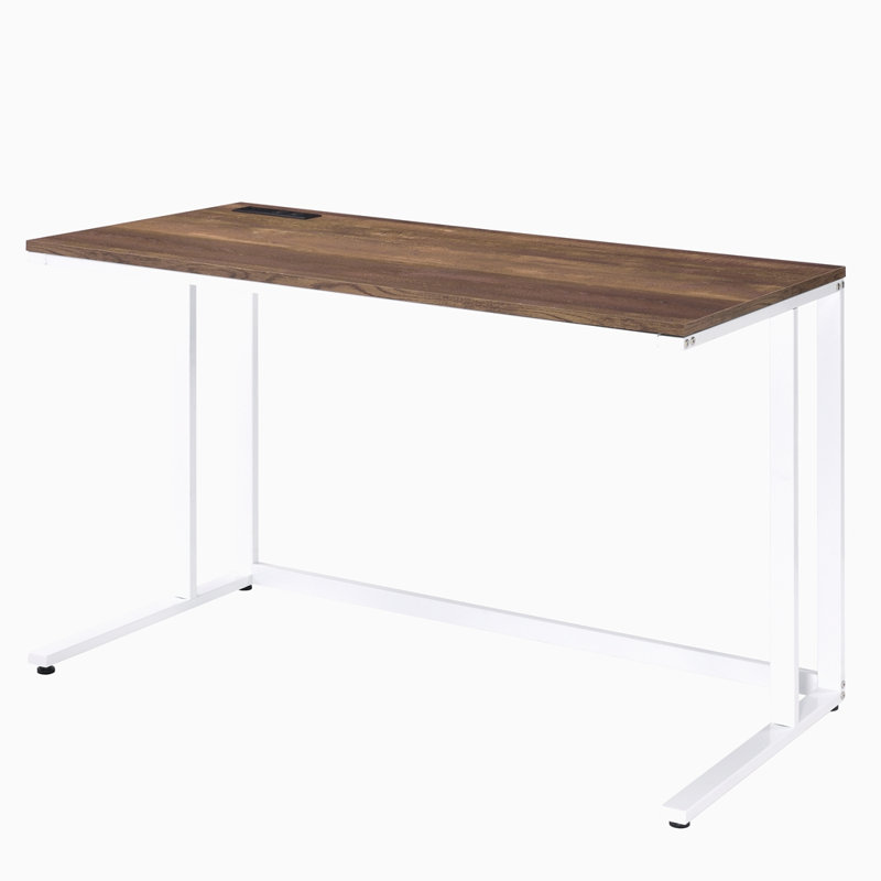 Walnut Writing Desk With USB Port, White/Walnut