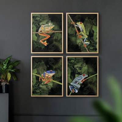Watercolor Tree Frogs I Framed Print - Set of 4