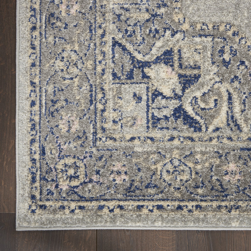 Tapis oriental gris en polypropylène tissé à la machine, Tapis de couloir 2 pi x 4 pi